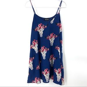 Frab’rik Bull Skull Floral Print Boho Gypsy Dress